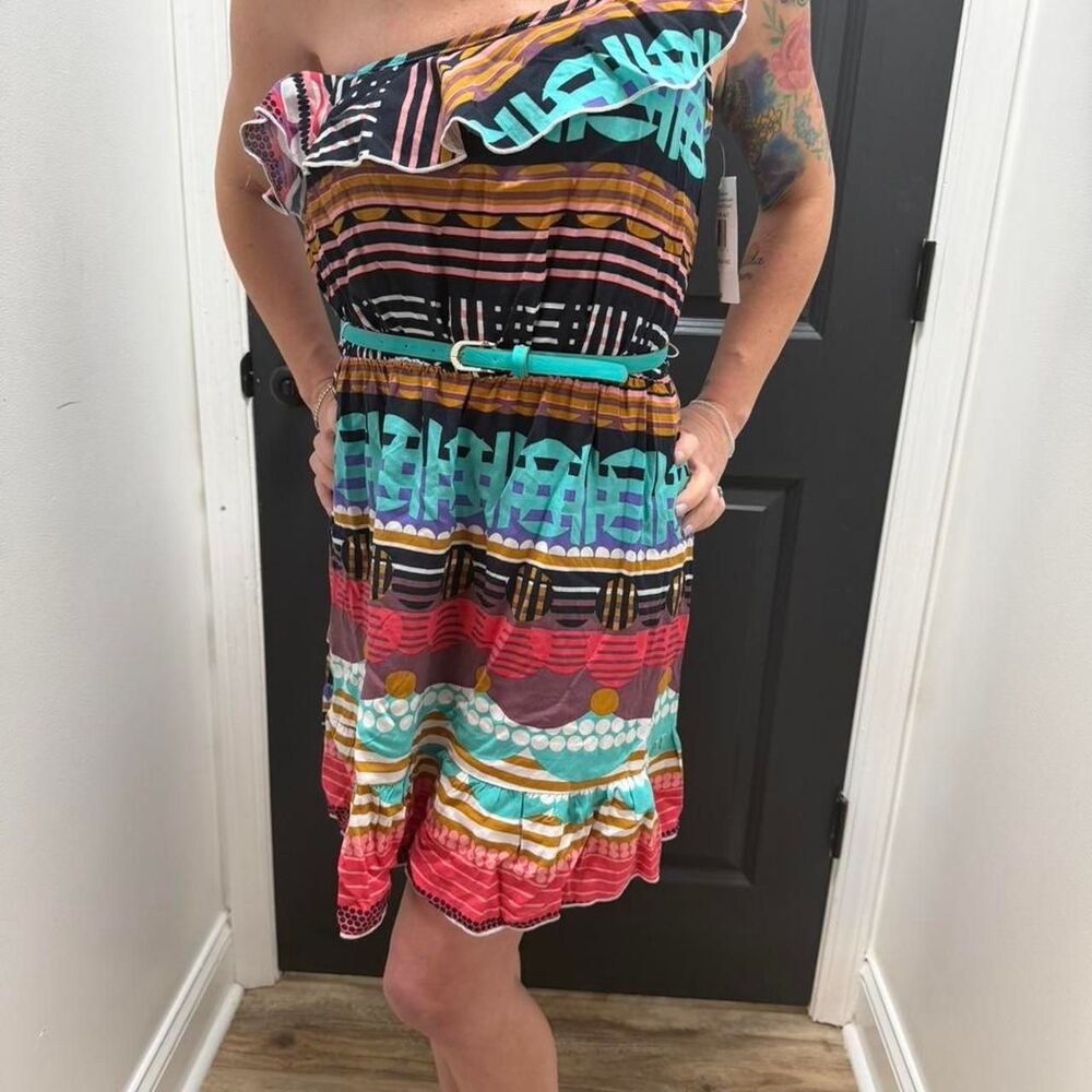Trixxi one shoulder mini dress with belt - multi colored